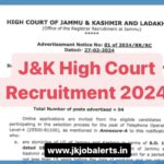 J&K High Court Recruitment 2024 Notification